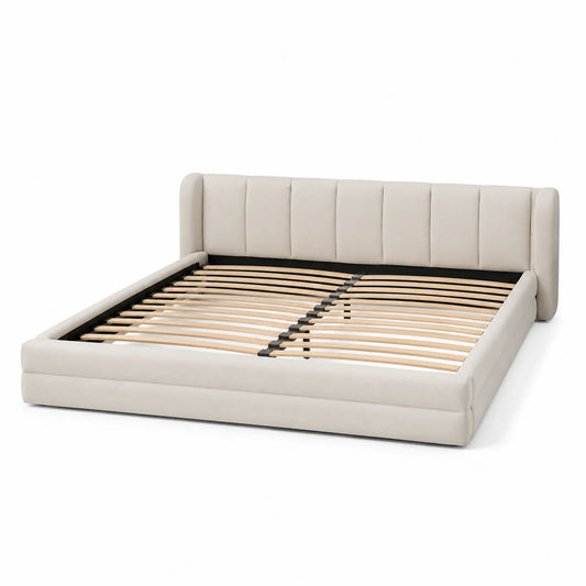 Letto imbottito in legno e tessuto Beige 160x200 cm